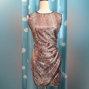 Boston Proper rose gold sequin mini dress w ruching. 2